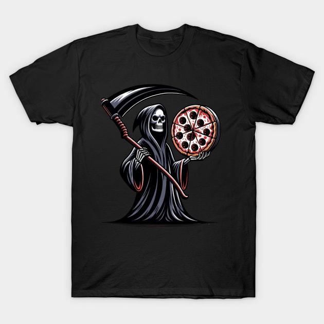 Grim Reaper with Pizza, Funny Pizza lover T-Shirt by dukito